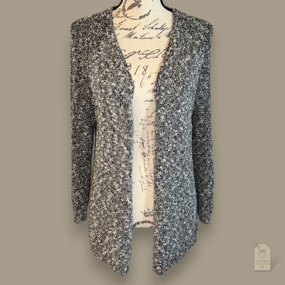 Black & White Marled Cotton-Blend Cardigan Women's L | Open Front